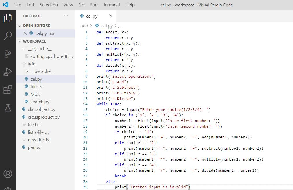 Python Calculator Project Result Python Calculator Project Output in VS Code