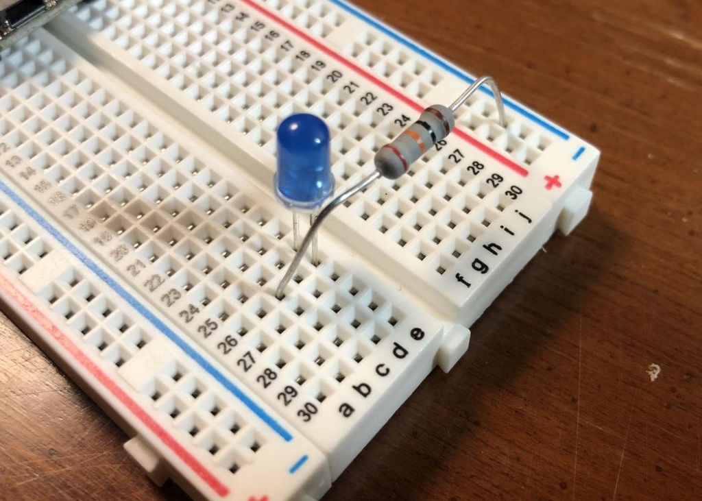LED and resistor circuit for ESP32 Wi-Fi Controlled LED Automation Project