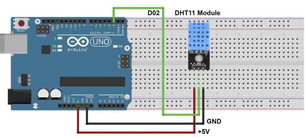 Arduino DHT11 Temperature Monitoring Project Circuit Diagram
