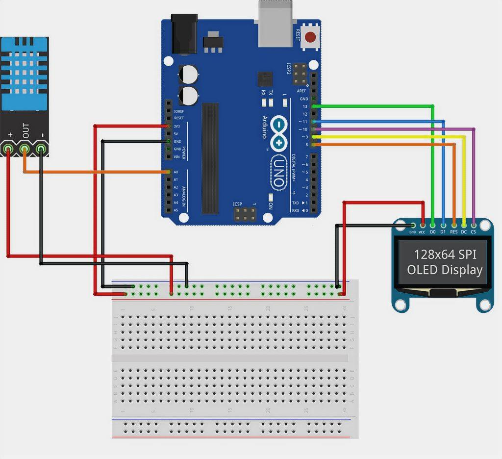 Arduino DHT11 Temperature Monitoring System Wiring Diagram