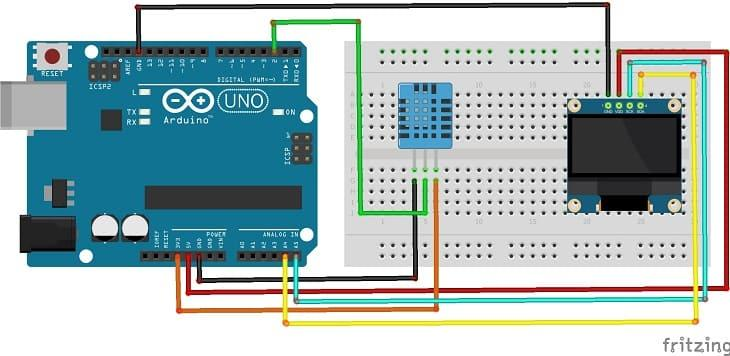 Arduino DHT11 Temperature Monitoring System Wiring Diagram
