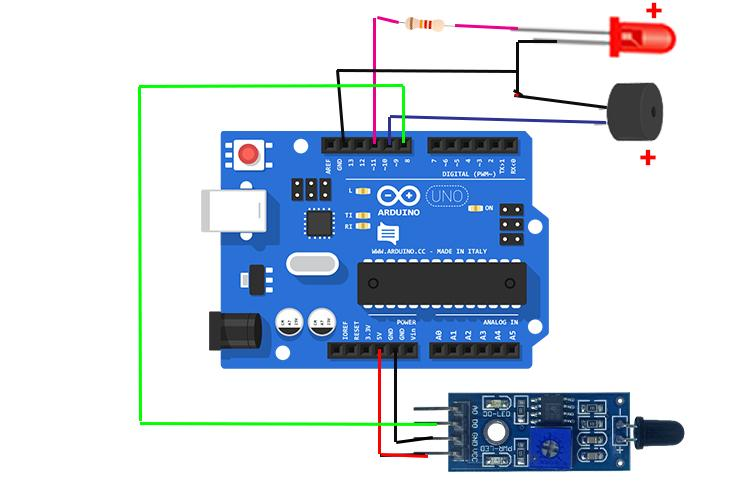 Arduino Fire Detection System using Flame Sensor and Smoke Sensor