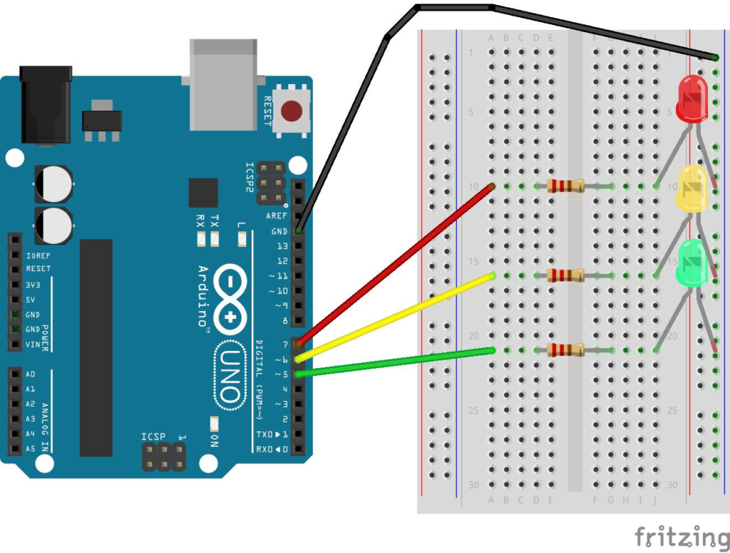 Traffic Light Simulation Using Tinkercad Circuit Diagram